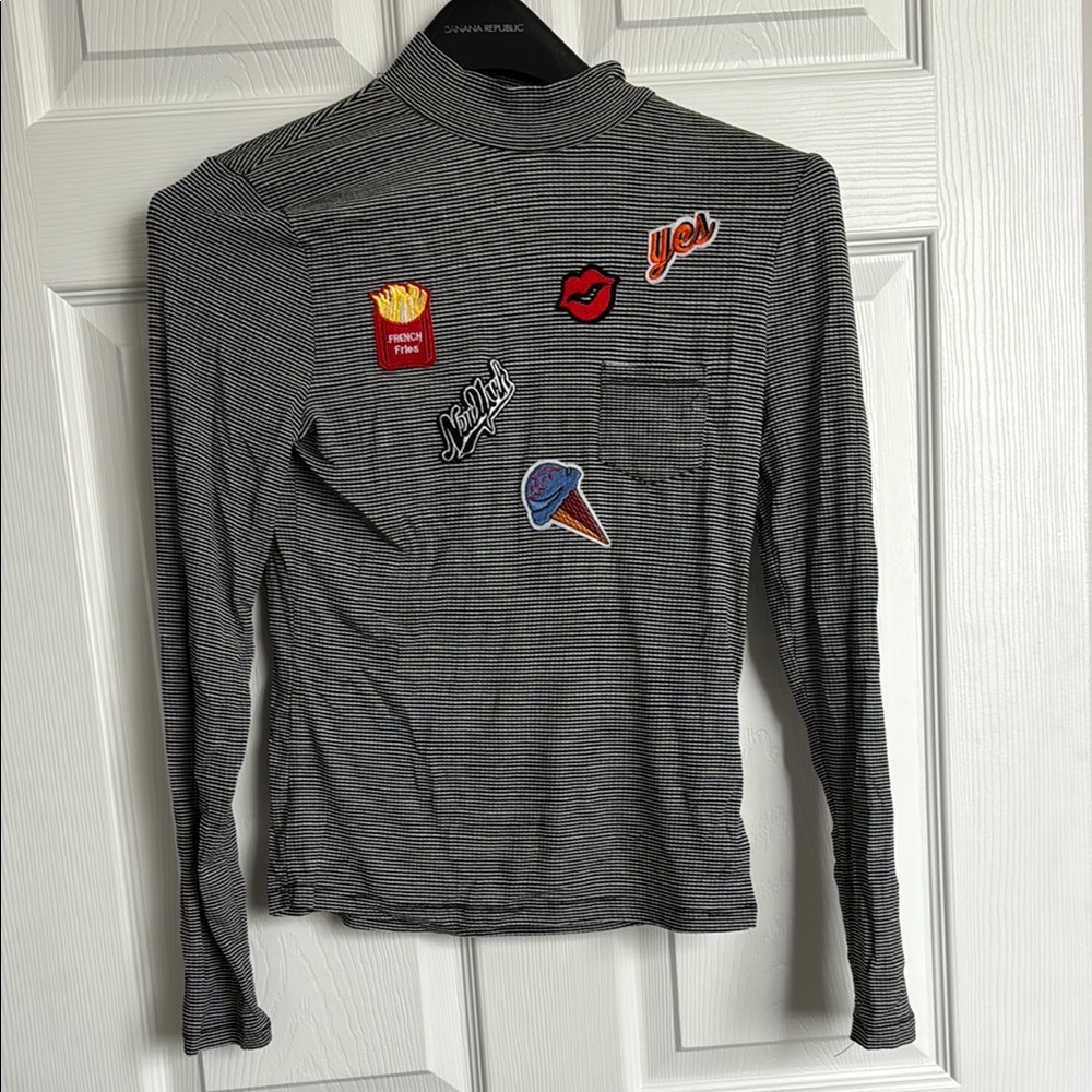 NWT Striped Long Sleeve Top with Fun Patches